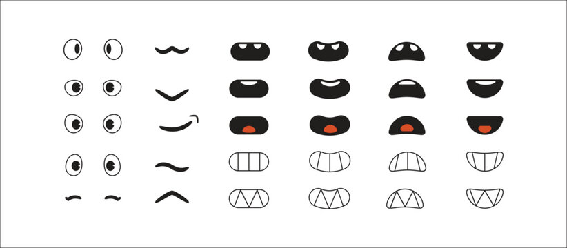 Eyes and mouth compilation. Cartoon character elements