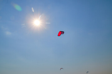 Kite sails in the blue sky