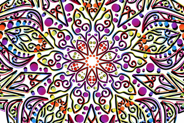 luxurious paper cut design colourful rainbow flowers line art pattern of indonesian culture traditional  batik ethnic dayak for textile or fashion