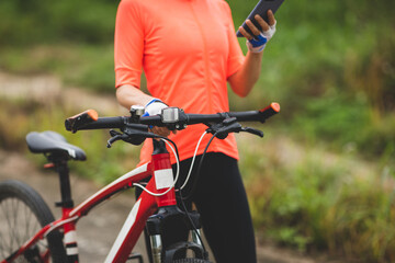 Riding bike in spring forest