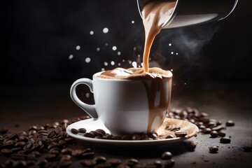 cup espresso cafe mug drink brown aroma bean breakfast morning. Generative AI.