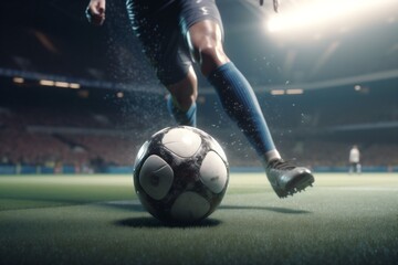 competition goal soccer foot kick sport ball football stadium game. Generative AI.