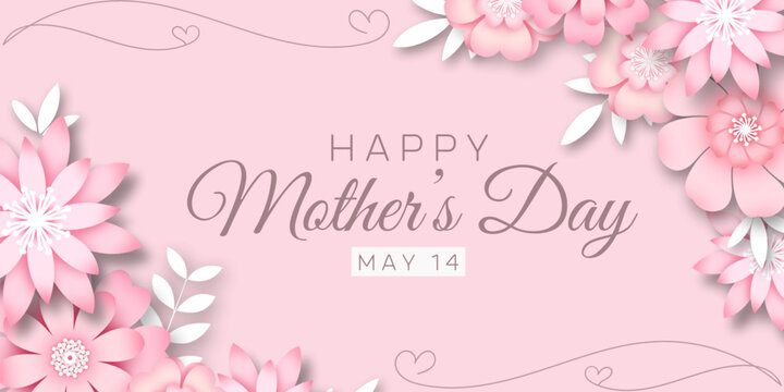 Happy Mother’s day with beautiful flowers on soft pink background. Vintage greeting or invitation card vector illustration design for mom day.