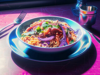 Delicious Delight: A Mouthwatering Meal on the Table. Generative AI