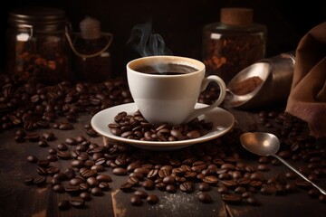 Obraz na płótnie Canvas breakfast drink mug aroma cafe brown bean cup morning espresso. Generative AI.