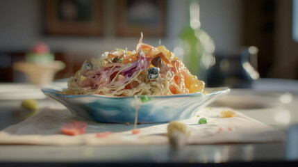 Delicious Delight: A Mouthwatering Meal on the Table. Generative AI