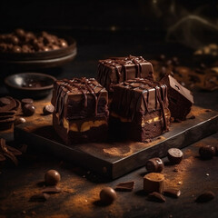 Saftiger Brownie mit N&uuml;ssen und Schokoso&szlig;e, generative AI