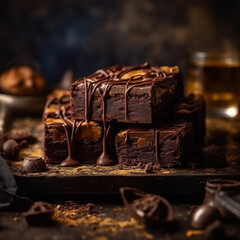 Saftiger Brownie mit N&uuml;ssen und Schokoso&szlig;e, generative AI