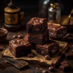 Saftiger Brownie mit N&uuml;ssen und Schokoso&szlig;e, generative AI