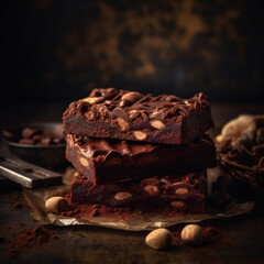 Saftiger Brownie mit N&uuml;ssen und Schokoso&szlig;e, generative AI