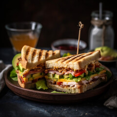 Saftiges Gefl&uuml;gelsandwich mit frischen Tomaten und knackigem Salat, generative AI