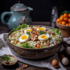 Gesunder Salat mit frischem Gem&uuml;se und saftigem Gefl&uuml;gel, generative AI