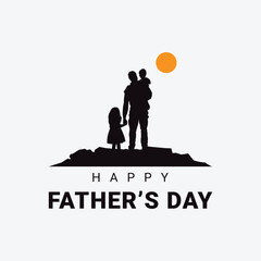 Happy Father's Day and silhouette of father and son on white background and sun