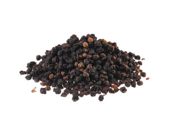PIle of dried elderberry (Sambucus nigra), isolated on white background