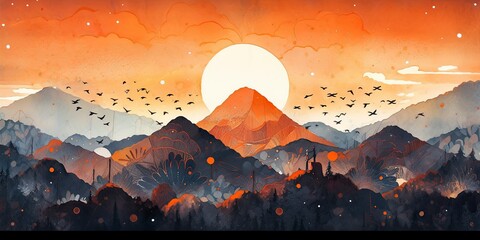 Orange and Indigo Sunrise Over Mountain Range