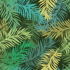 Fototapeta na wymiar Vector endless colorful seamless pattern, palm leaves. For printing on fabric, wallpaper, paper. Flat vector design 