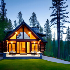 Naklejka premium House in the woods generated with AI.