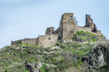Fototapeta premium Hilltop remains of a medieval castle - Are Castle, North Germany, 2023.
