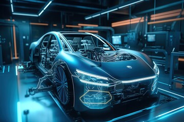 Electric car. Electric vehicle control system using augmented reality technology. AI. The concept of the future. Generative AI