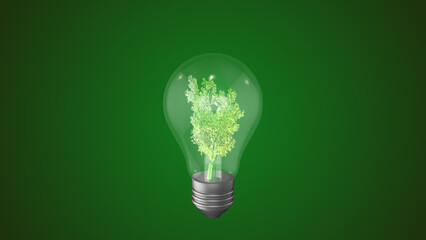 Green tree inside of light bulb