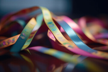 A close-up of a colorful ribbon representing mental health awareness - Generative AI - obrazy, fototapety, plakaty