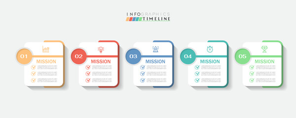 Infographic design template. timeline with icons and 5 options or steps. Can be used for process, presentations, layout, banner, web design vector illustration.