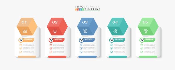 Infographic design template. timeline with icons and 5 options or steps. Can be used for process, presentations, layout, banner, web design vector illustration.
