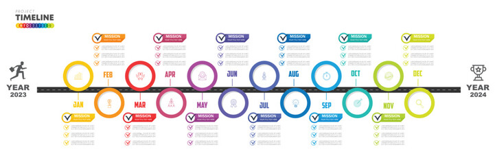 Naklejka premium infographic Project timeline graph for 12 months modern diagram calendar, presentation vector infographic.