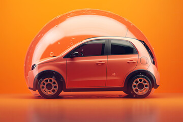 A car protected under a glass dome bubble. Car insurance concept. Generative ai