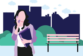 Casual college woman at the park flat character suitable for illustration, background and graphic resources