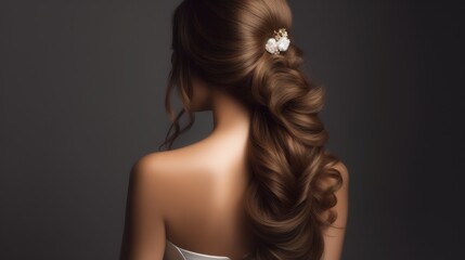 Naklejka premium Elegant Light Brown Bridal Hairstyle - Smooth, Shiny and Stylized Back View Close-up.