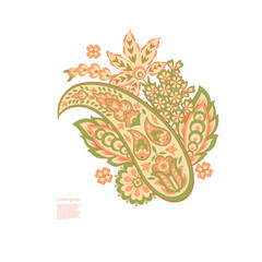 Isolated Vector Floral Paisley. Asian Arabian greeting card design