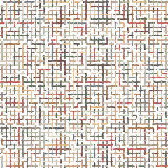 Horizontal and vertical dashed lines. Red, green, and yellow, irregular stripes on a white background. Multicolored maze. Seamless striped geometric pattern. Ornamental vector illustration. 