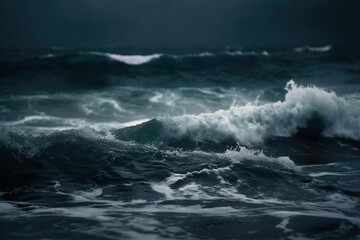 Naklejka premium Huge waves in sea at storm. Digitally generated AI image