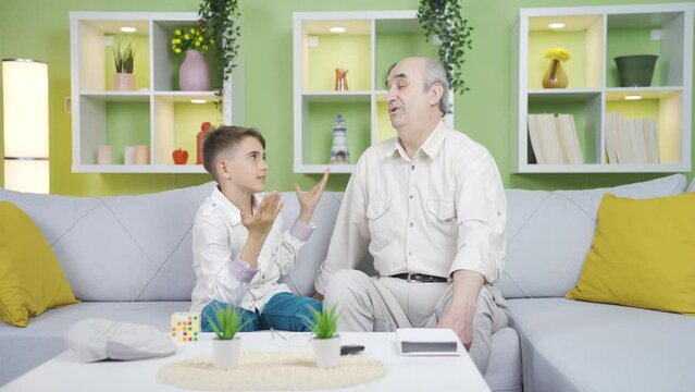 Dede chats with his grandson and loves his grandchild. Sincere and sincere.