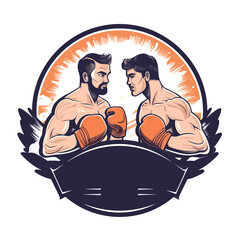 Boxing ring, Boxing match, Martial arts trainer. cartoon vector illustration. label, sticker, t-shirt printing