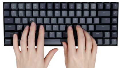 Computer keyboard and woman hands isolated on transparent background