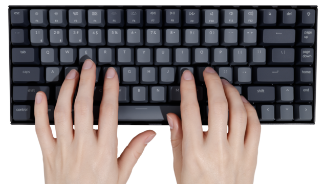Computer keyboard and woman hands isolated on transparent background - Powered by Adobe