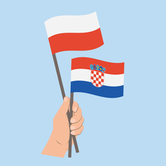 Flags of Poland and Croatia, Hand Holding flags