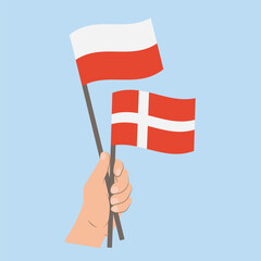 Flags of Poland and Denmark, Hand Holding flags