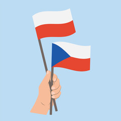 Flags of Poland and Czech Republic, Hand Holding flags