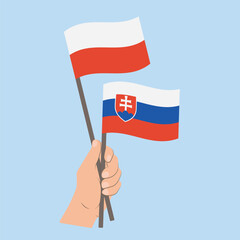 Flags of Poland and Slovakia, Hand Holding flags