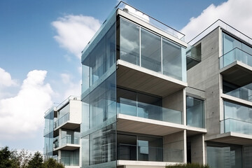 Obraz premium Modern minimalistic glass building loft style. Digitally generated ai image