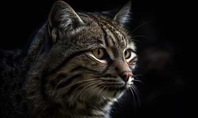Naklejka premium close up photo of Geoffroy’s cat on black background. Generative AI