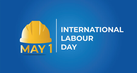 Simple Minimal International labour Day Poster with Safety Helmet Illustration and Bold Typography