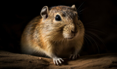Photo of gerbil (rodent), expertly captured in a typical setting of its breed's characteristics, featuring intricate details of its fur, paws, and expressive eyes. Generative AI