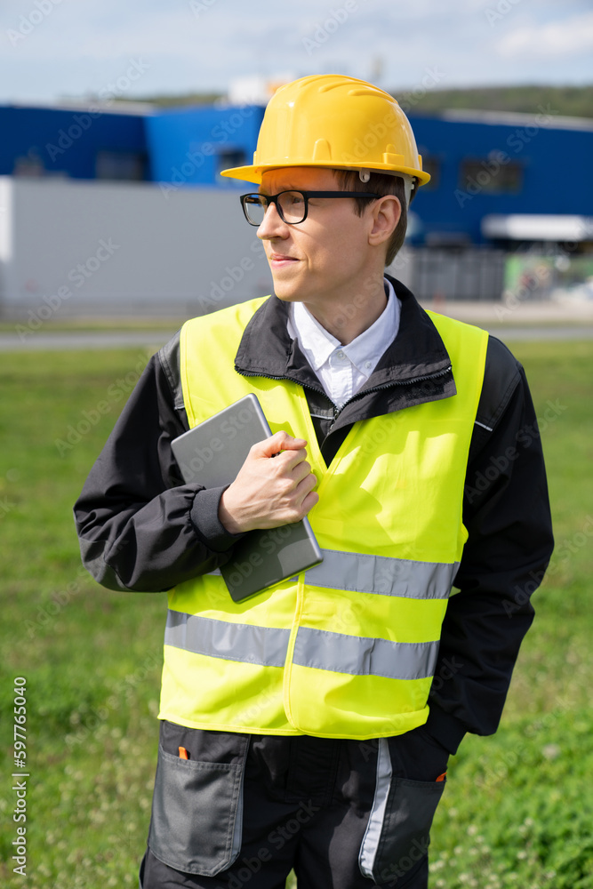 Aufkleber engineer with digital tablet computer