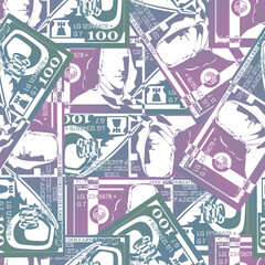 100 dollar color pattern. Vector money background. American stylized banknotes.Design for textile.