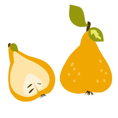 Pear and half pear, flat illustration. Element for design