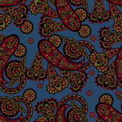 Seamless pattern with paisley ornament. Ornate floral decor for fabric. Vector illustration